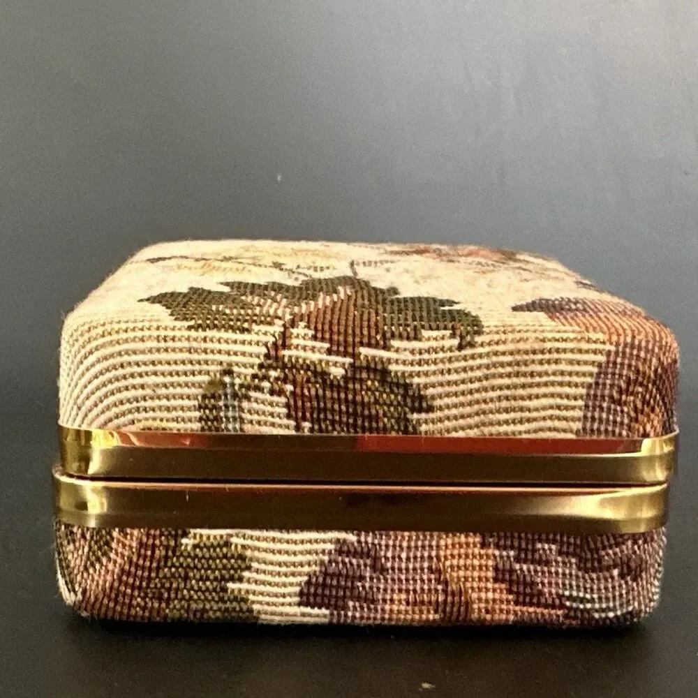 Vintage Tapestry Jewelry Box Travel Case Floral Needlepoint Coquette Case Holder